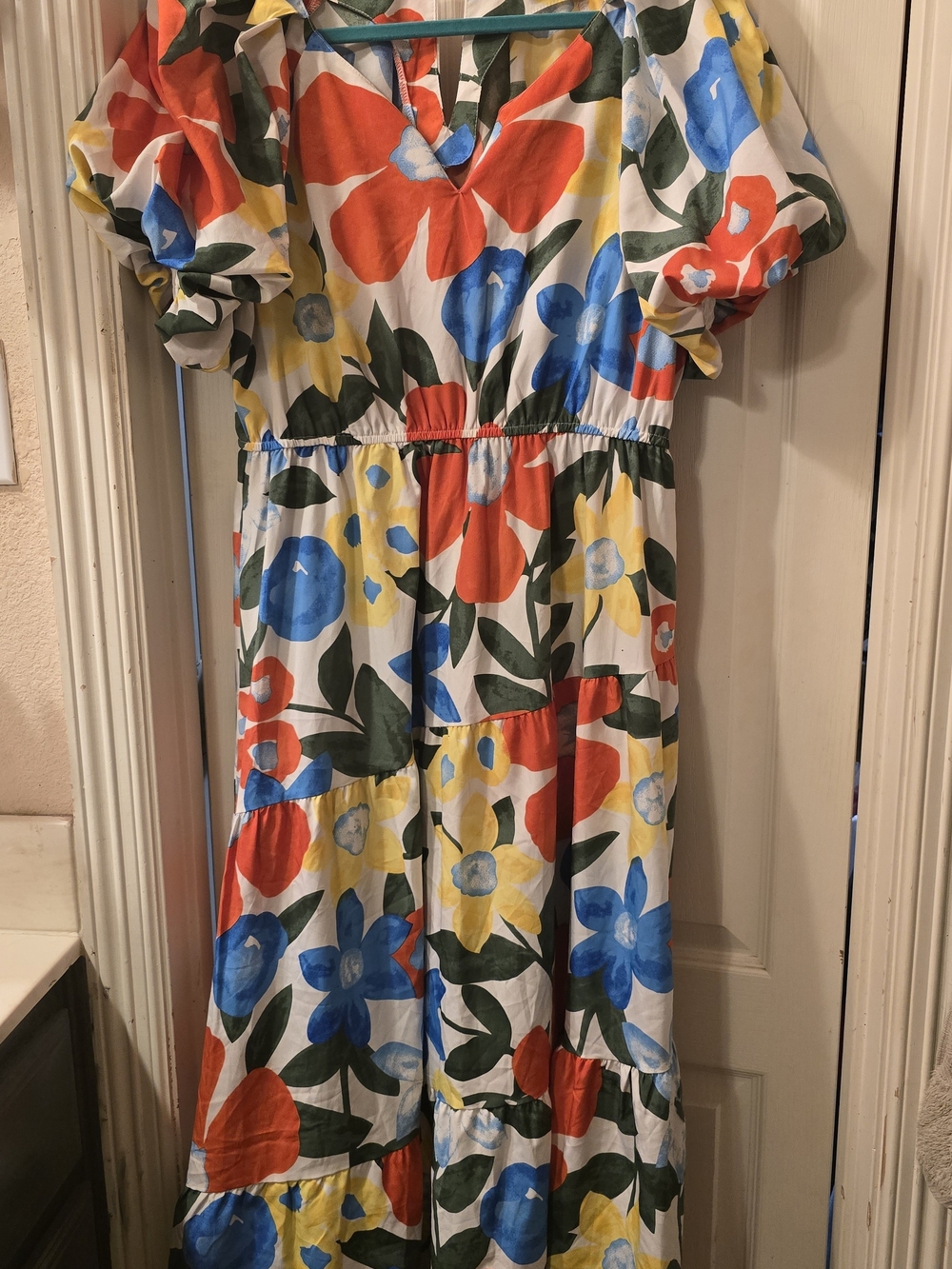 Umgee Multicolor Floral Print Maxi Dress in Red, Blue & Yellow